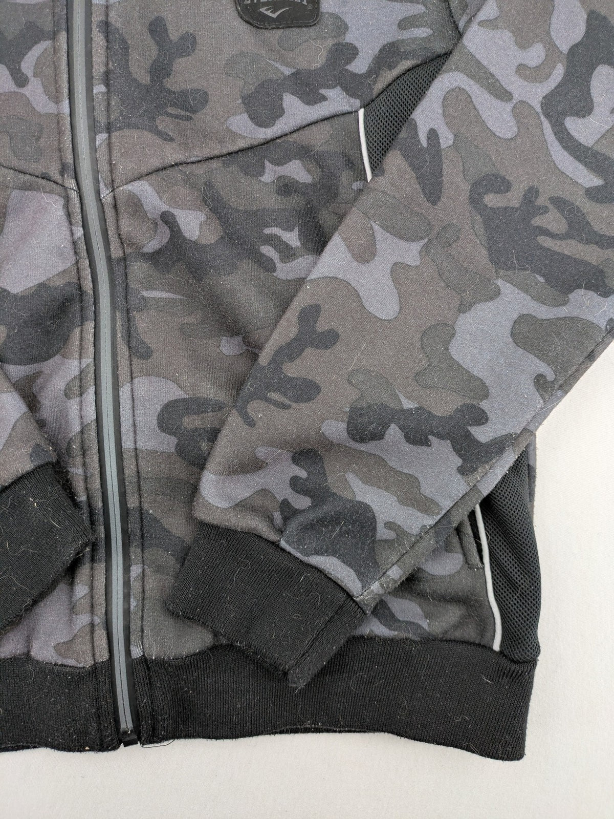 Everlast black grey camouflage jacket with full zip and attached hood.