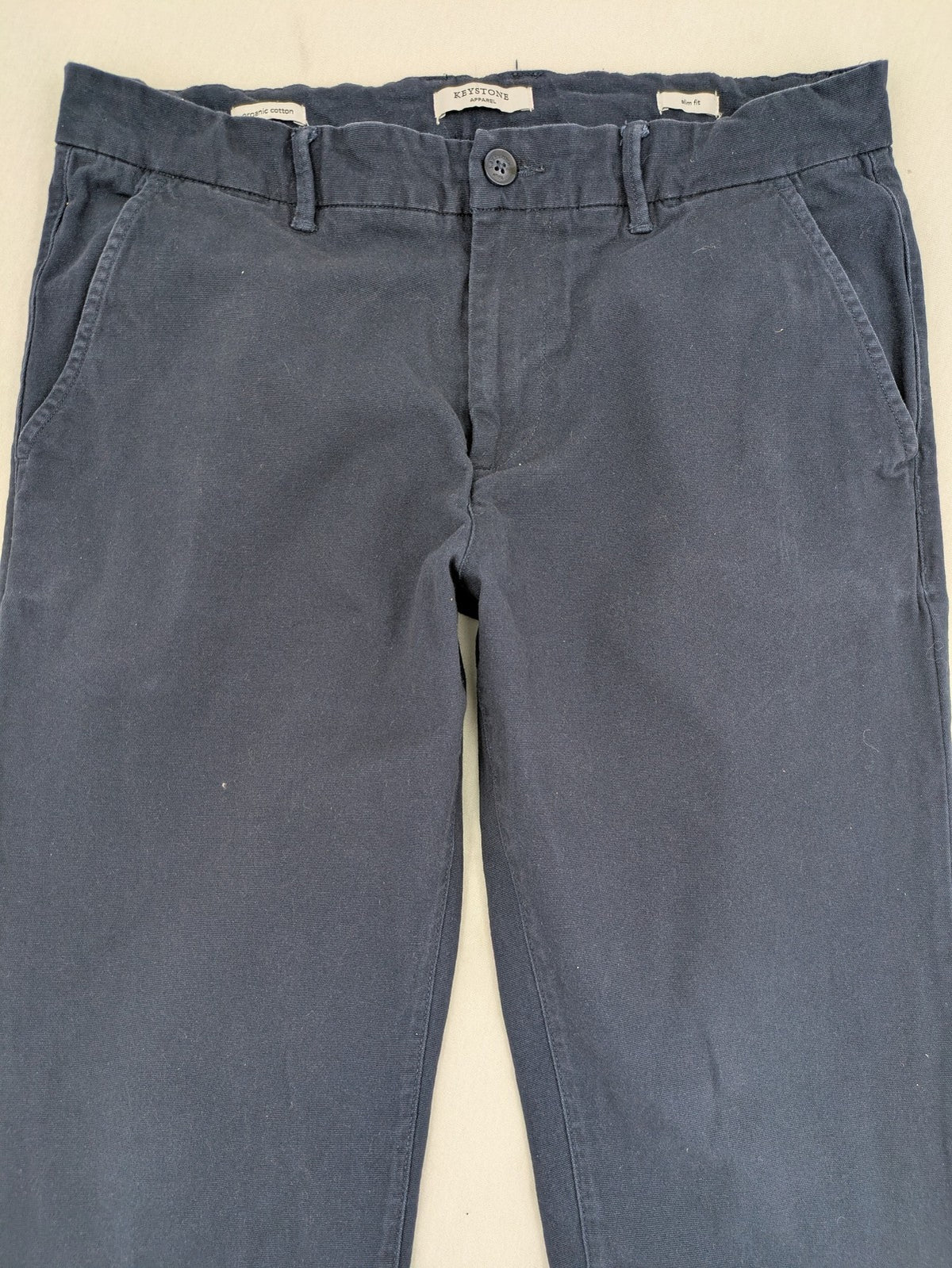 Keystone Apparel navy chino pants slim fit organic cotton with classic design.