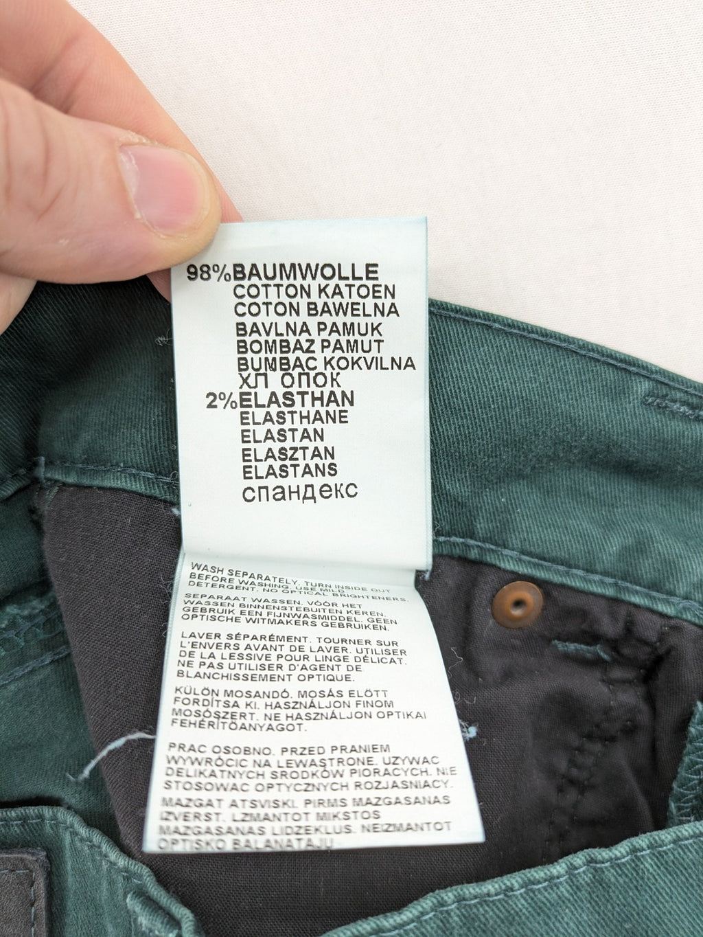 Angels green straight jeans, 5-pocket style, made from cotton blend with stretch.