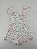 FB Sister floral playsuit white with pink flowers, smocked bodice, lightweight viscose material.
