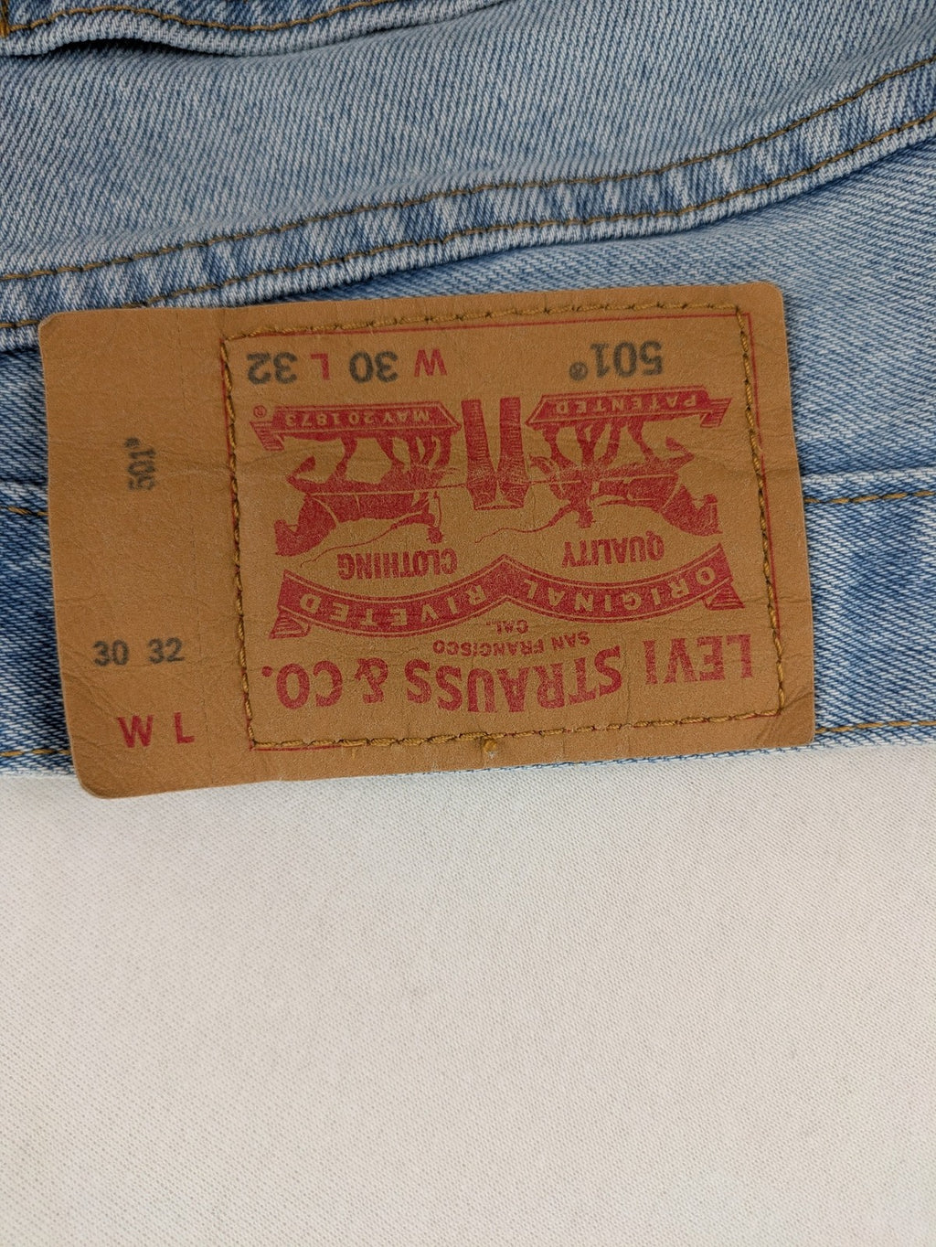 Levi's blue straight jeans light wash denim with button fly and classic fit.