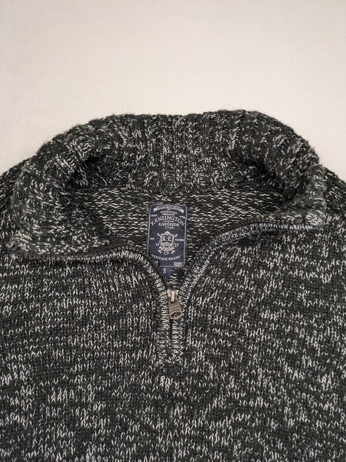 Kensington Eastside black grey quarter zip sweater textured knit with high collar.