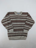 MC Casuals multi turtle neck jumper vintage striped pattern in brown and grey acrylic.