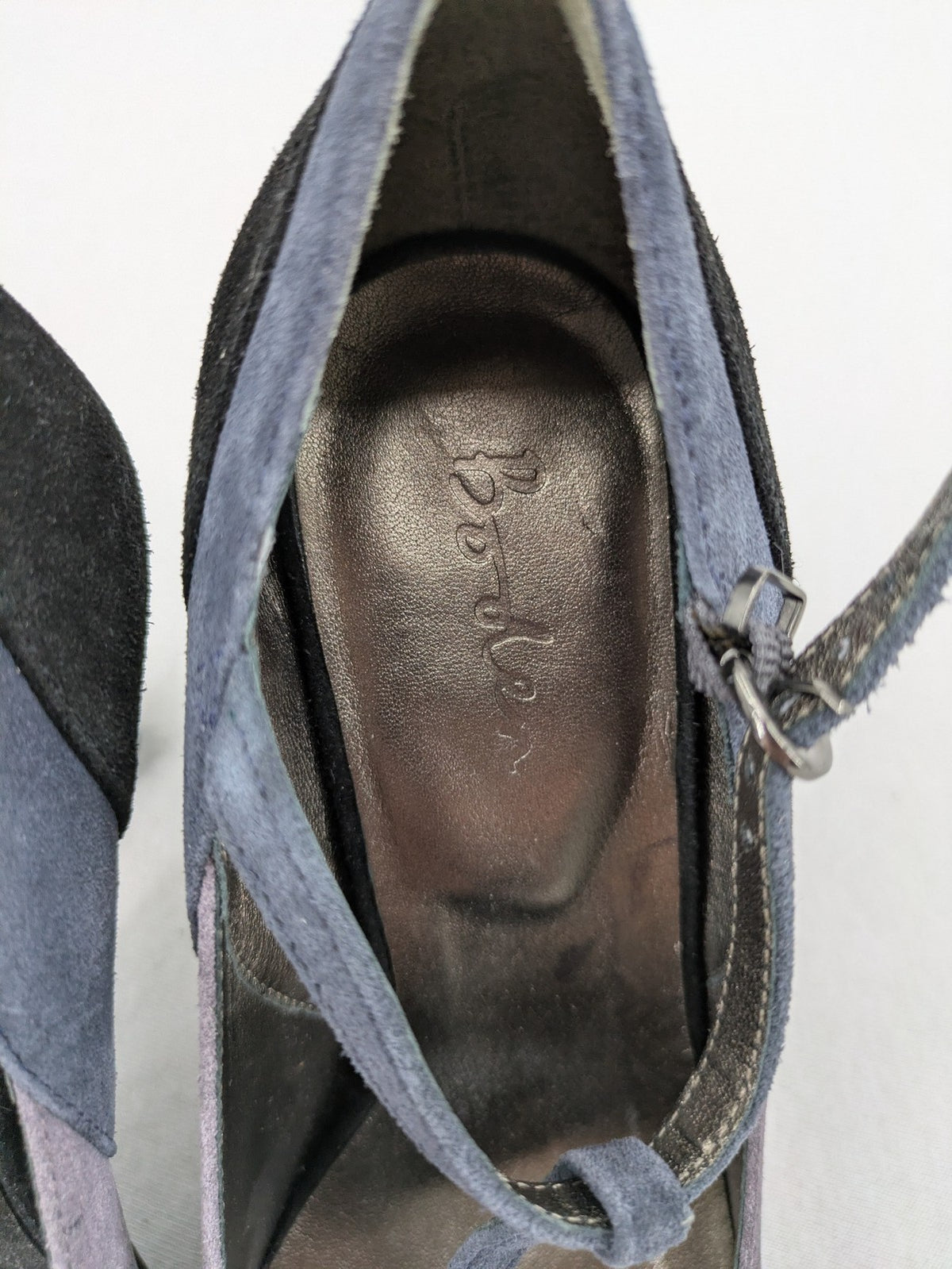 Boden multi high heels suede colorblock design with T-strap and ankle buckle.