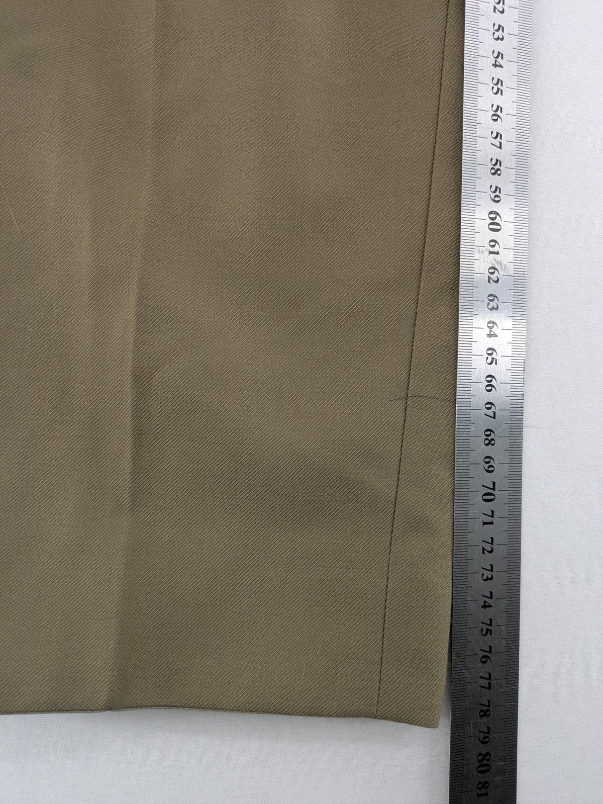 Bundeswehr khaki military uniform trousers with front pleats, zipper, and belt loops.