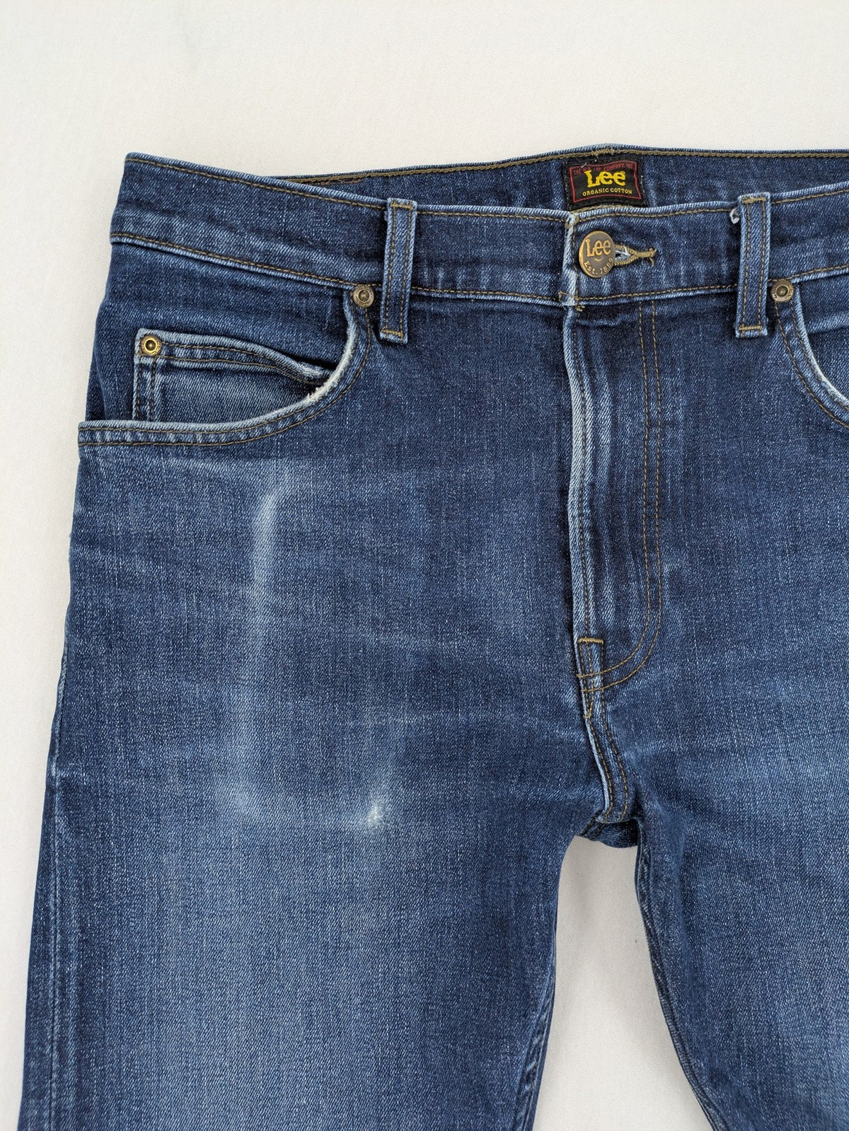 Lee straight jeans blue stretch denim classic 5-pocket design with natural fading