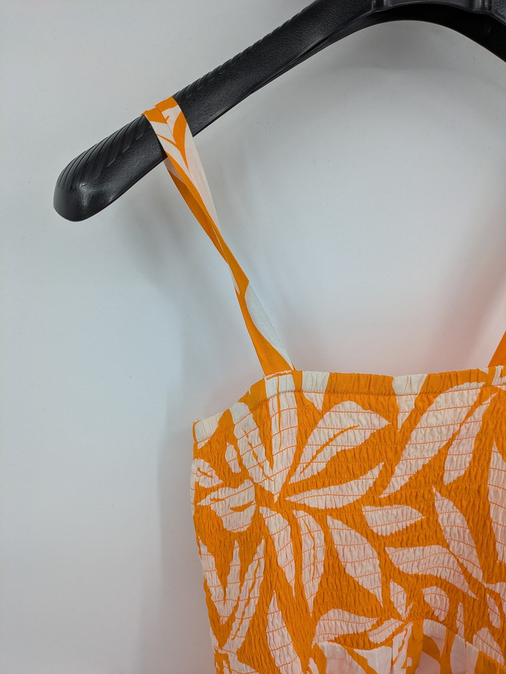 up2 fashion orange summer dress floral print smocked bodice 100% viscose