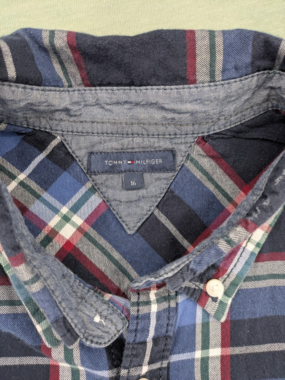 Tommy Hilfiger long-sleeve shirt multi-colored check pattern with embroidered logo tag.