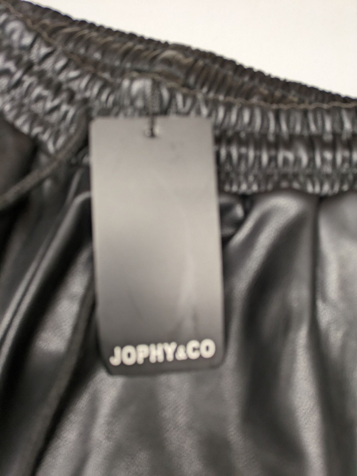 Jophy&Co black jogger pants faux leather look elastic waistband and side pockets