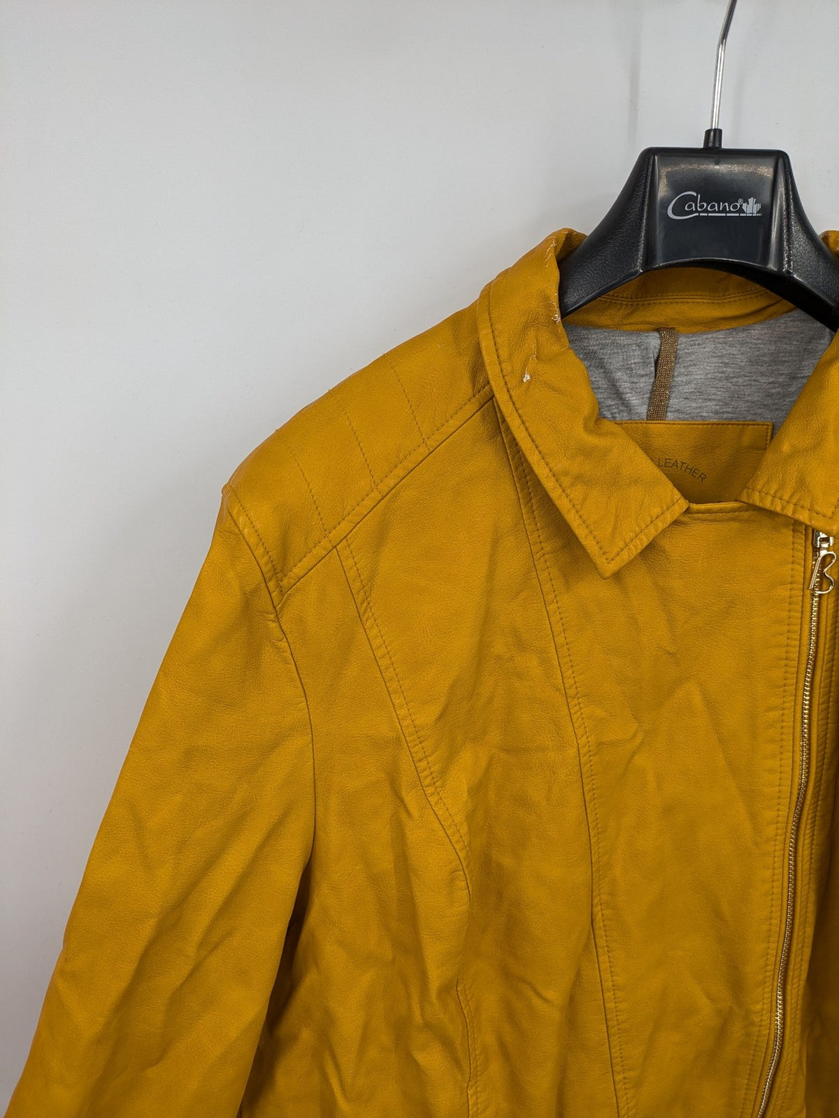 Moto yellow biker jacket asymmetrical zipper shoulder detailing soft faux leather