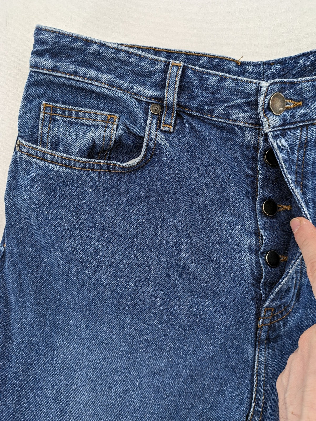 COS blue straight jeans relaxed fit high waist button fly 100% cotton denim.