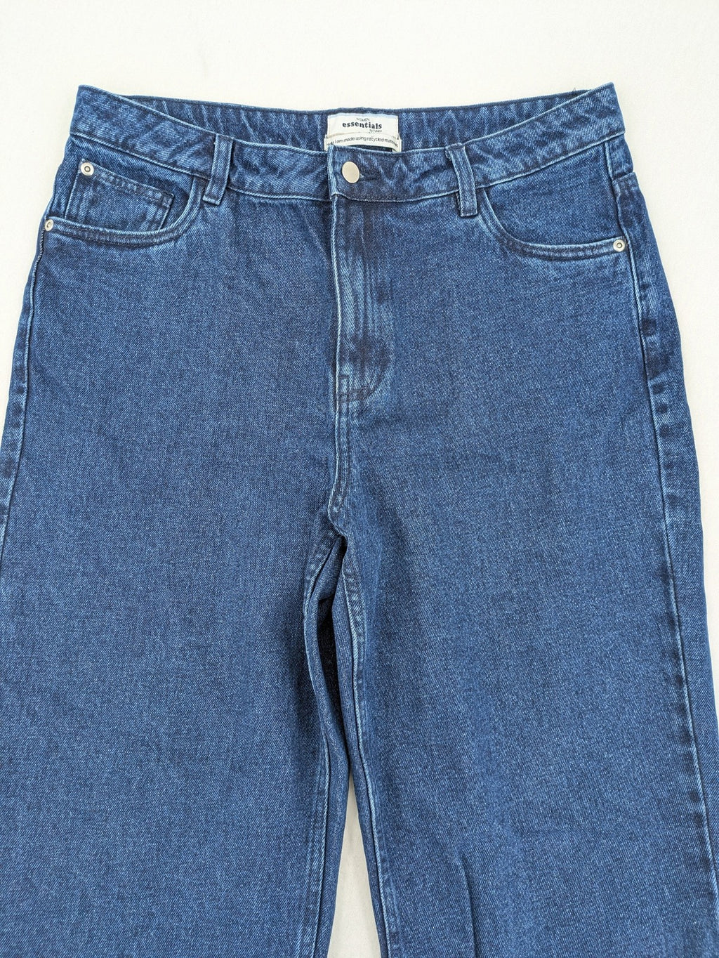 Tchibo blue straight jeans with five-pocket design and wide leg cut in durable cotton.
