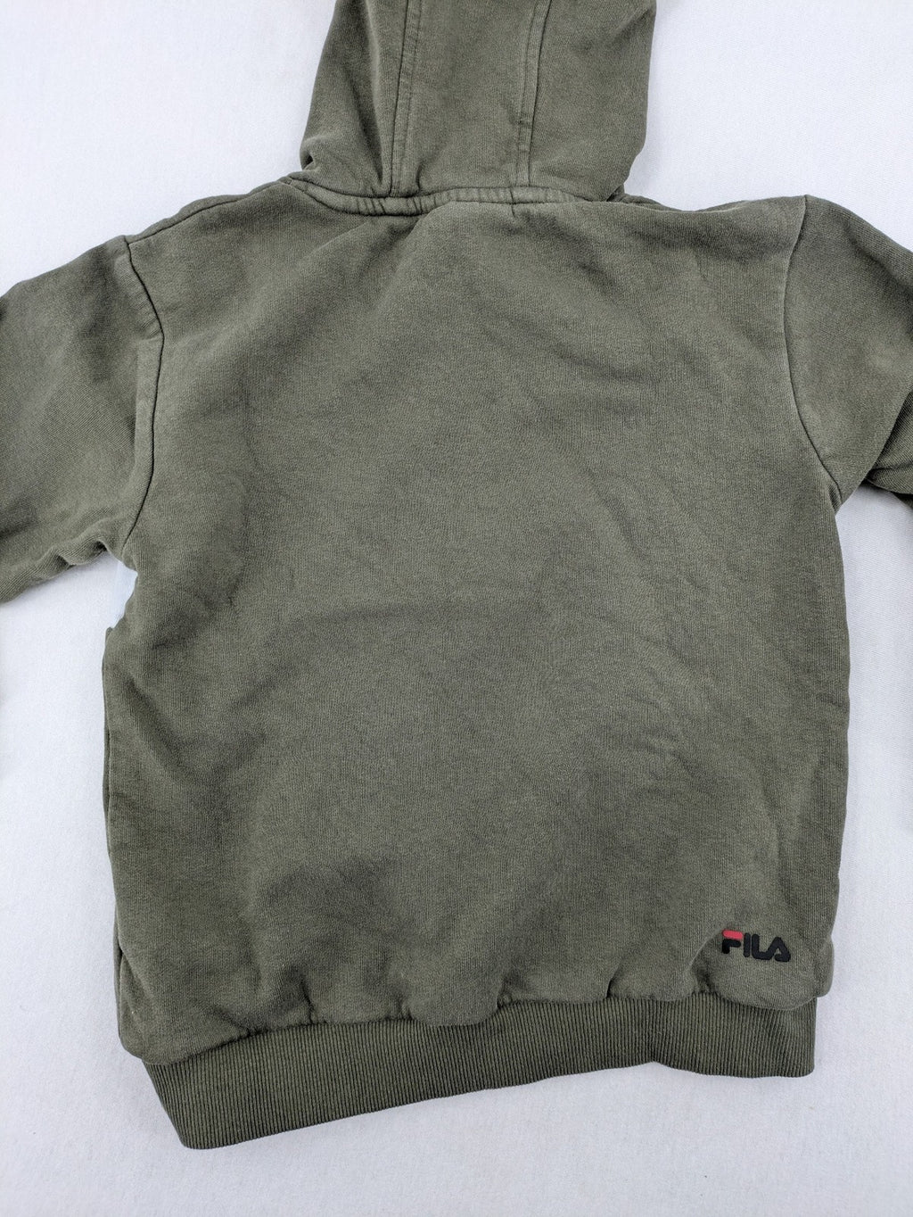 Fila turtle neck jumper khaki with large white logo and kangaroo pocket.