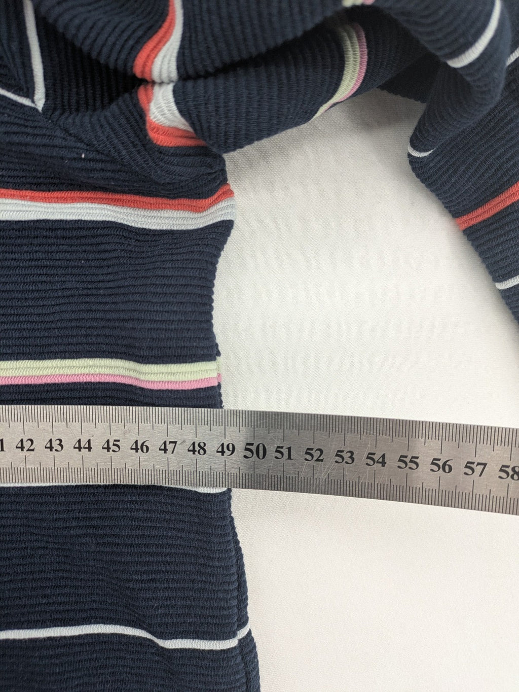 Marc O'Polo striped dress navy blue with red and white stripes, 3/4 sleeves, cotton.