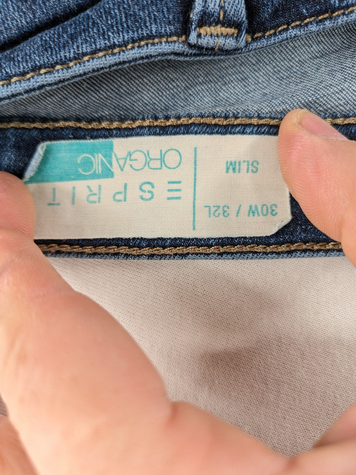 Esprit blue slim fit jeans with frayed hem and classic 5-pocket style.