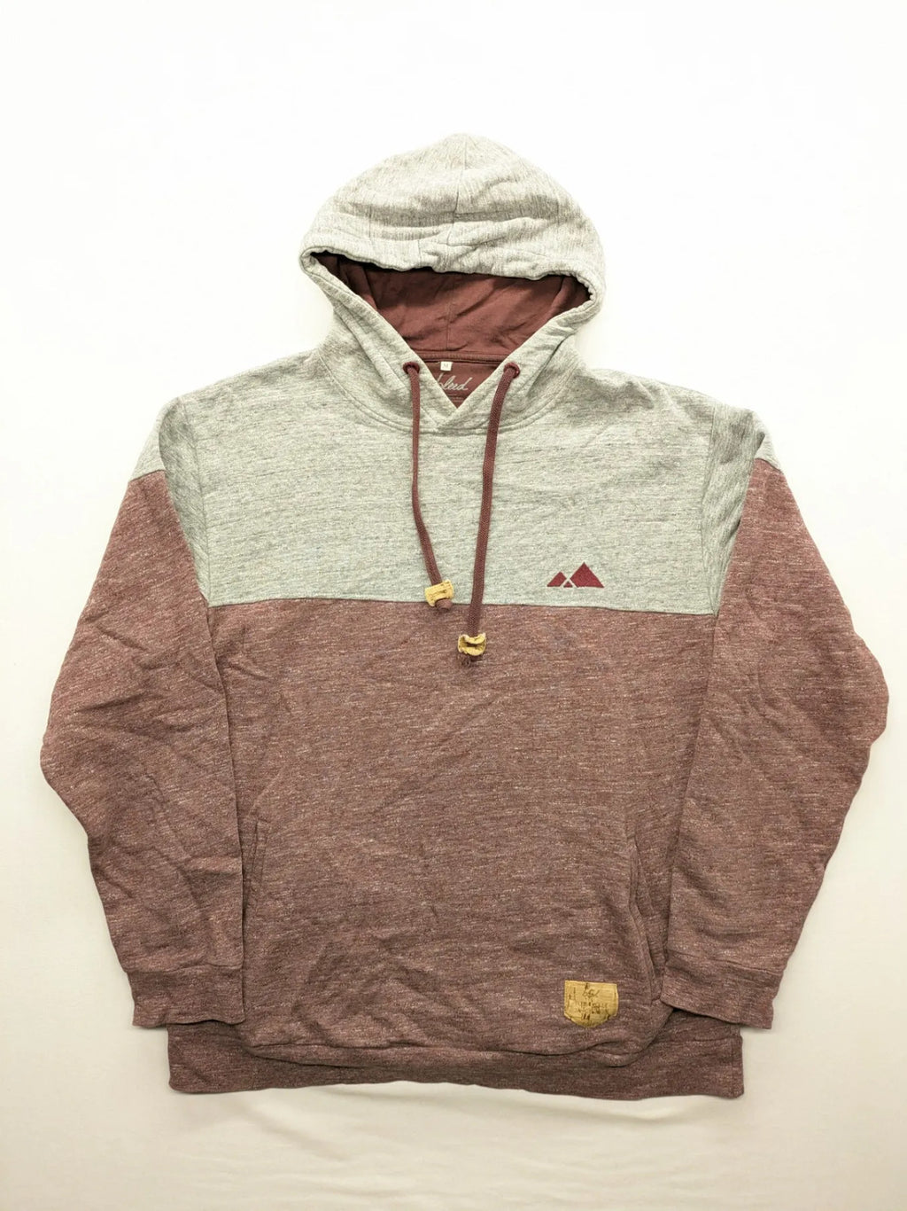 Bleed turtle neck jumper grey burgundy colorblock design with adjustable hood and kangaroo pocket.