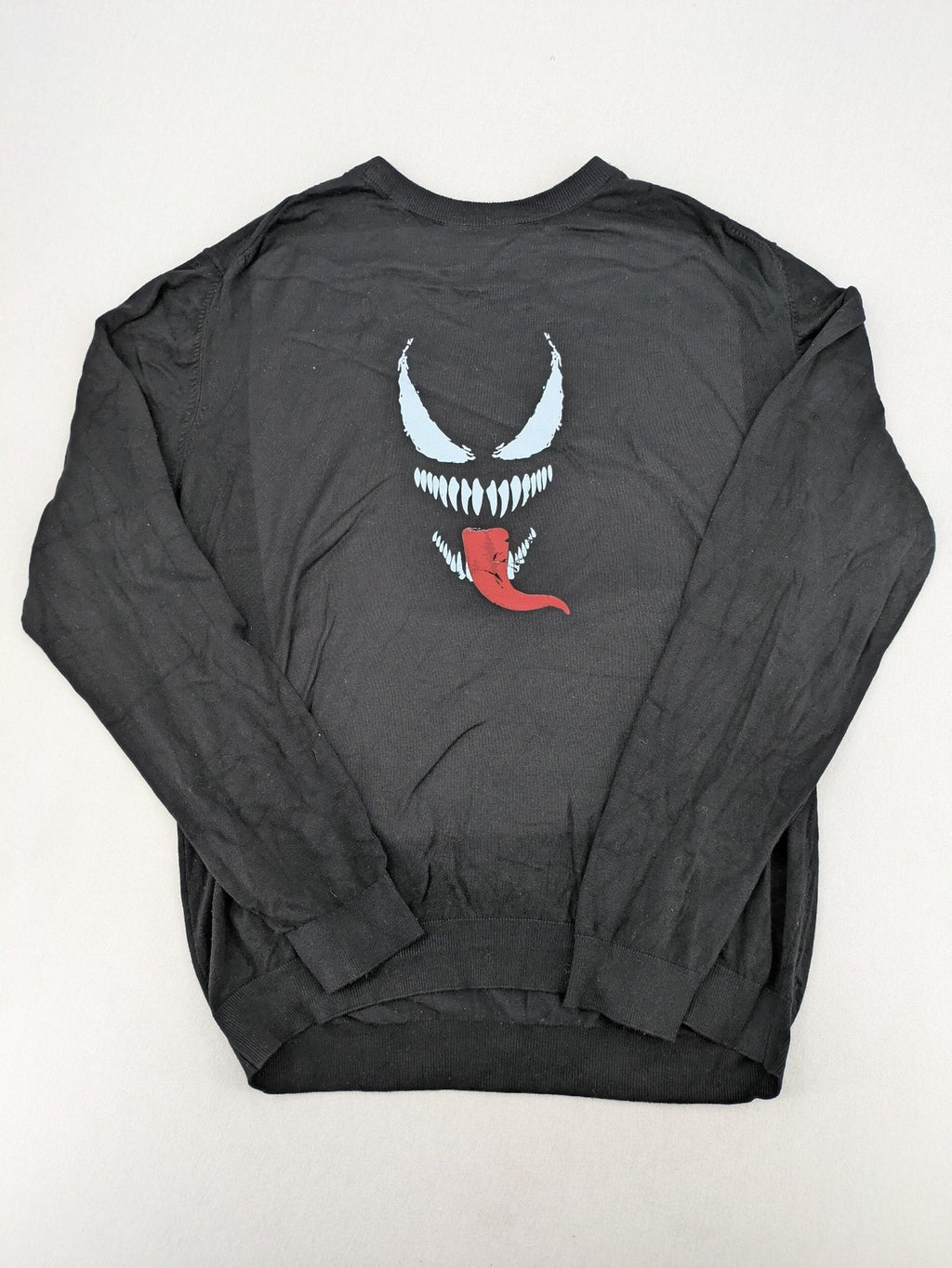 Venom knit jumper black featuring large Venom graphic, round neckline, from Zara.