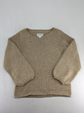 Rick Cardona beige turtle neck jumper with gold metallic thread and balloon sleeves.