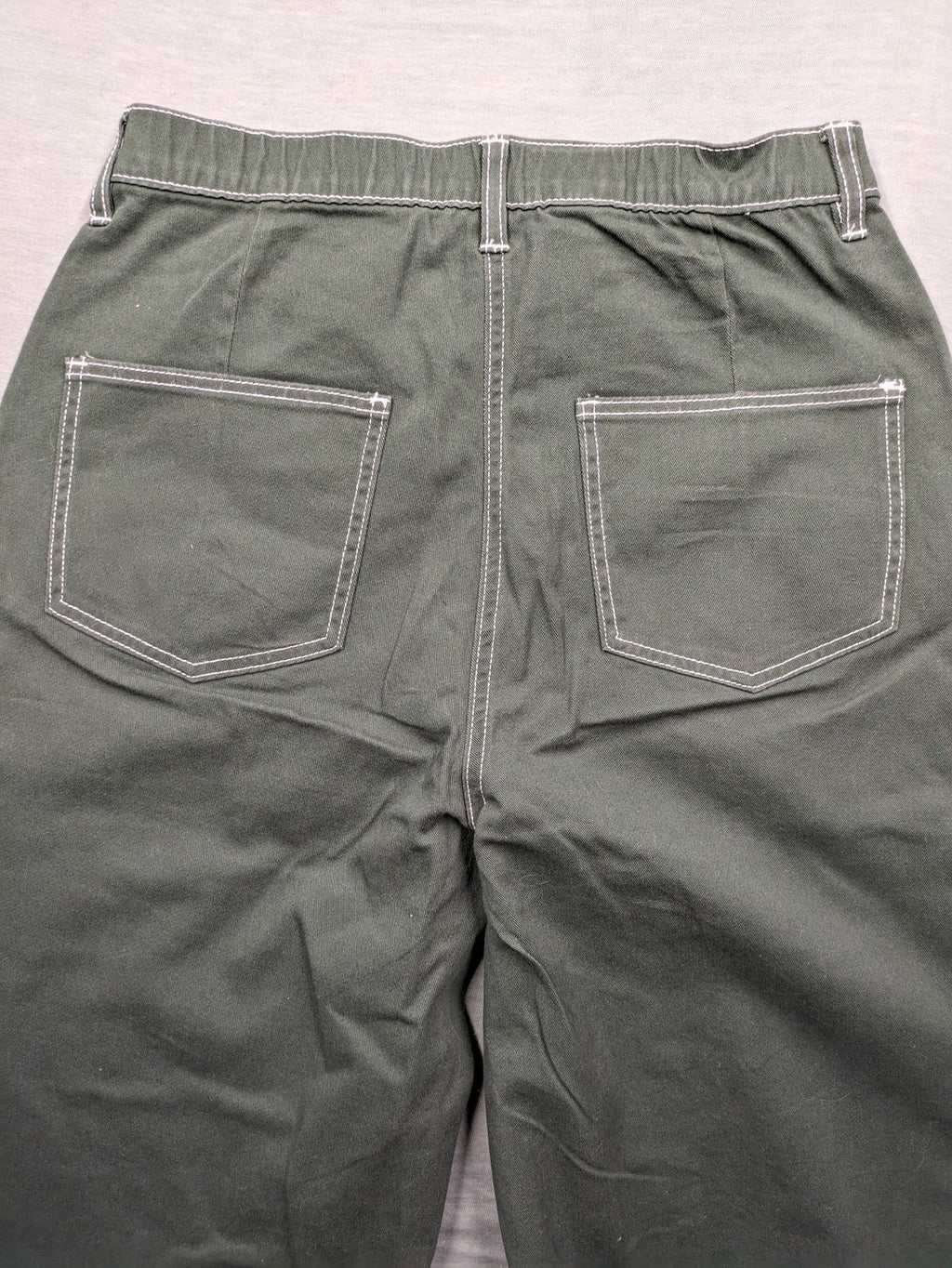BPC Bonprix green pants wide leg high waist with white contrast stitching