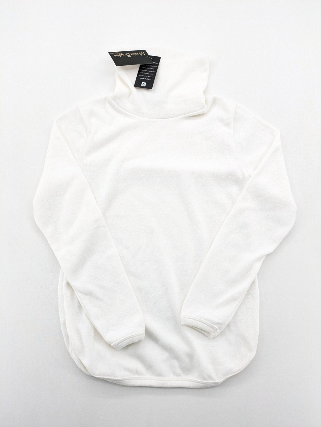 Monica Braghini white turtle neck jumper soft fabric classic design with high collar.