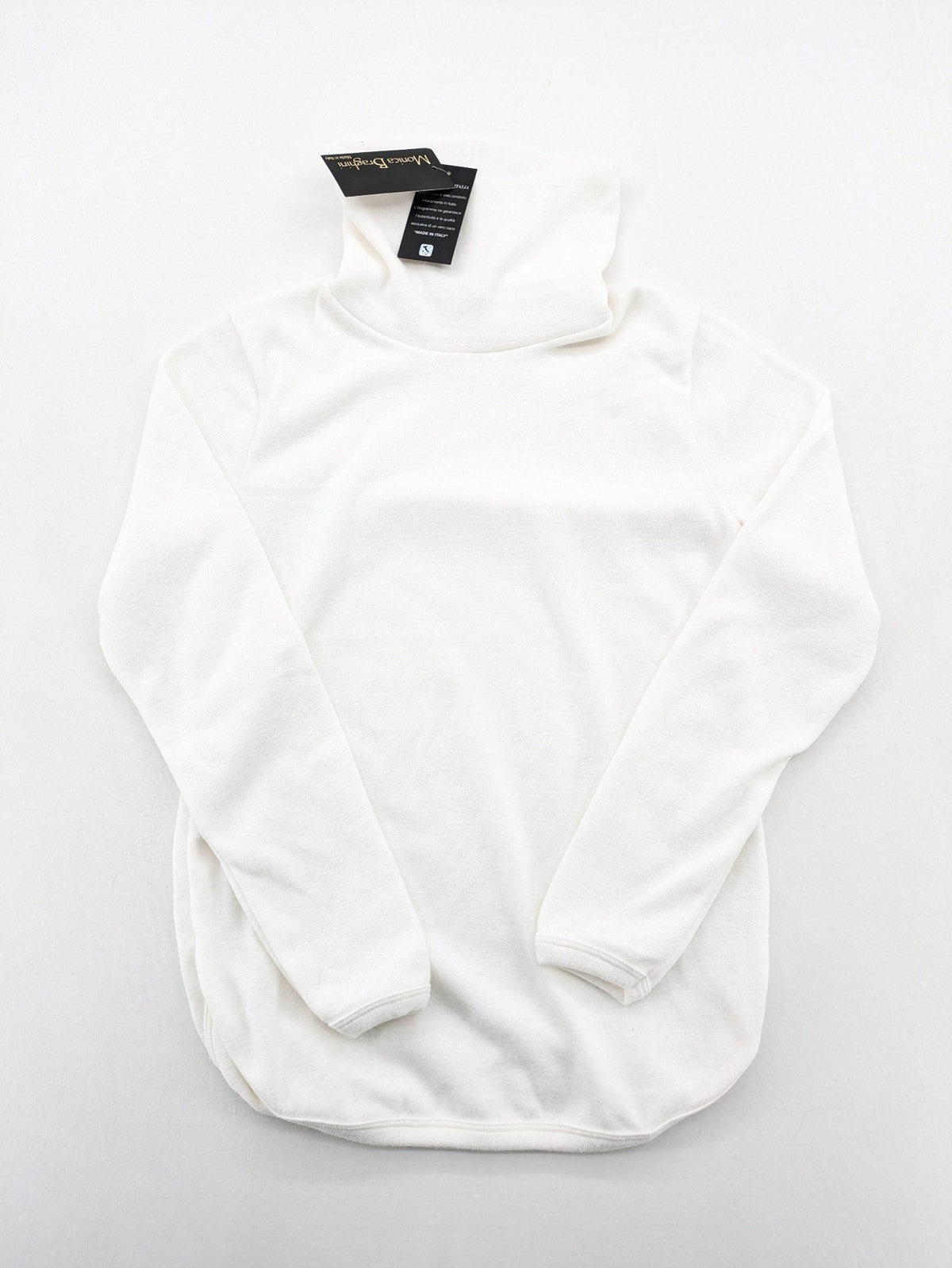 Monica Braghini white turtle neck jumper soft fabric classic design with high collar.