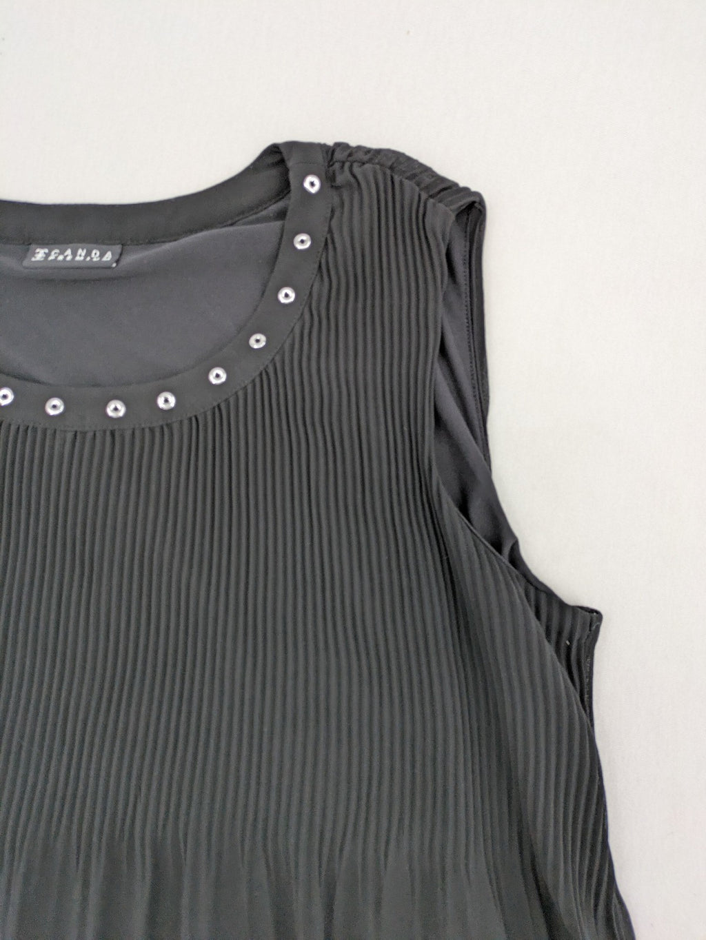 C&A grey top sleeveless pleated chiffon overlay with silver studs at neckline