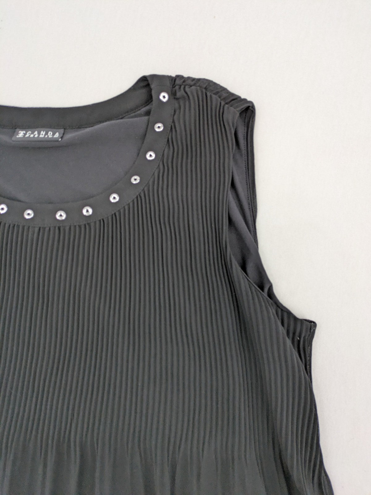 C&A grey top sleeveless pleated chiffon overlay with silver studs at neckline