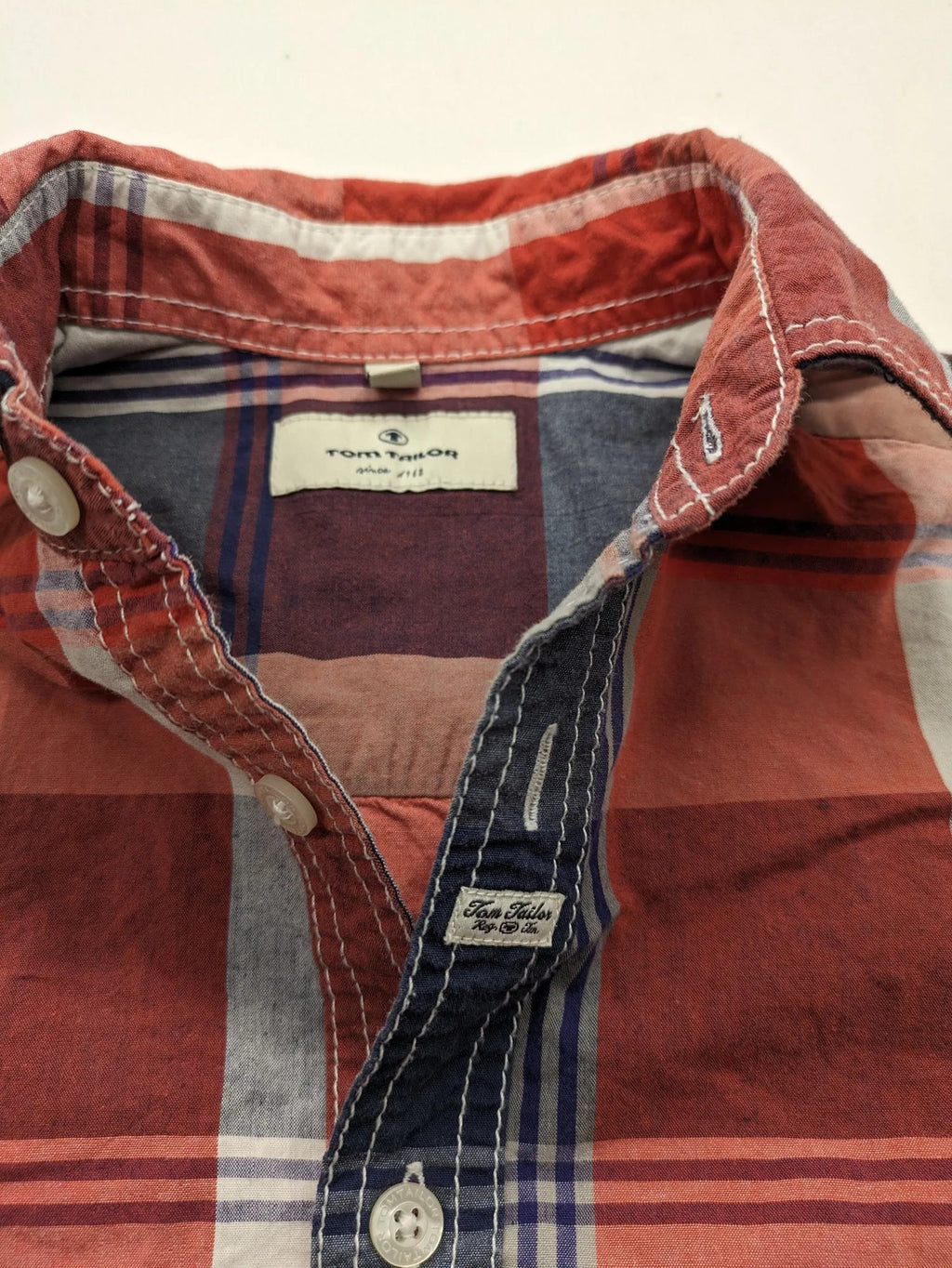 Tom Tailor baby jacket cream with red, white, and blue check pattern, button-down front.