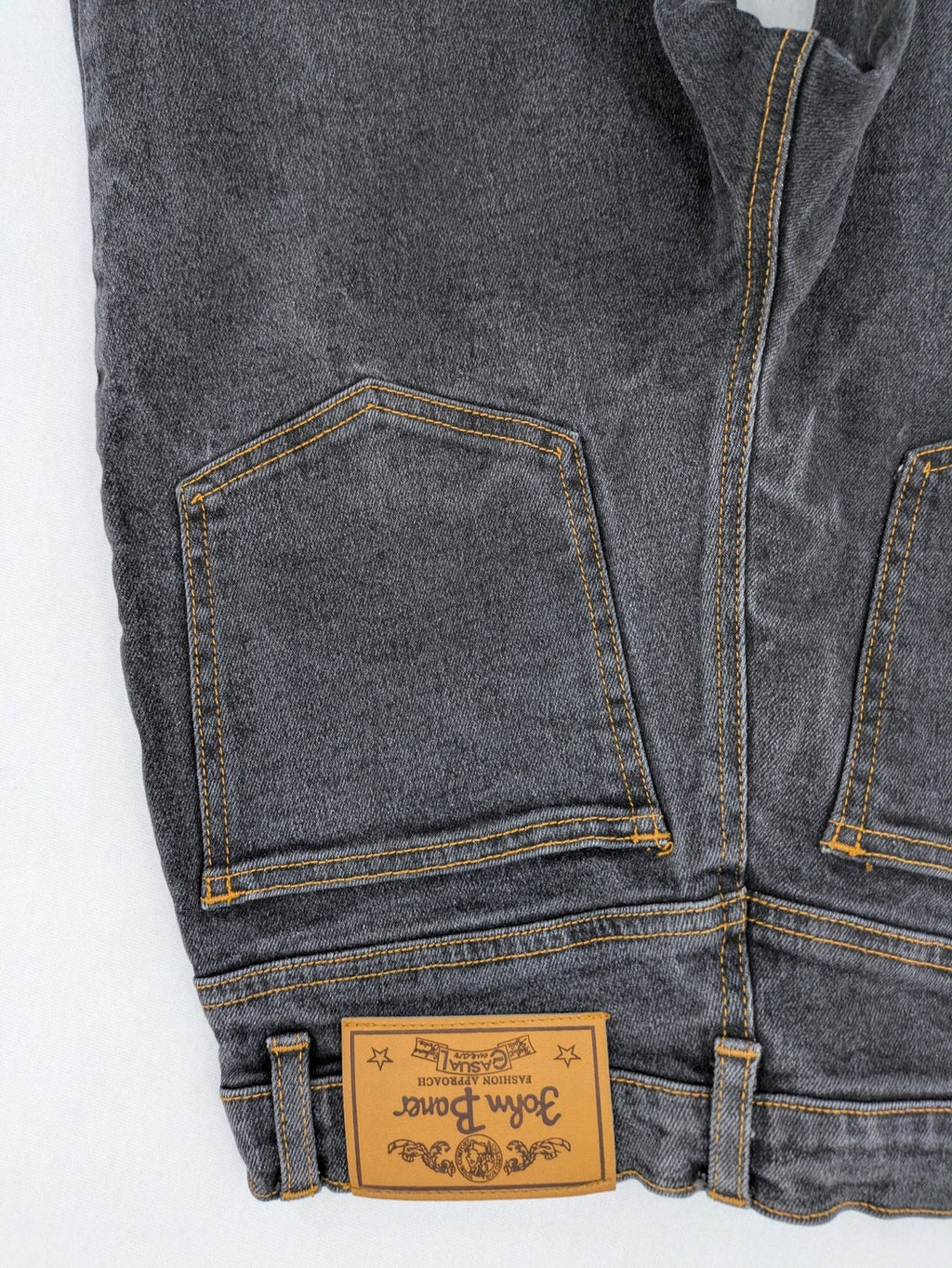 john baner grey high waist mom jeans classic 5-pocket design with contrast stitching