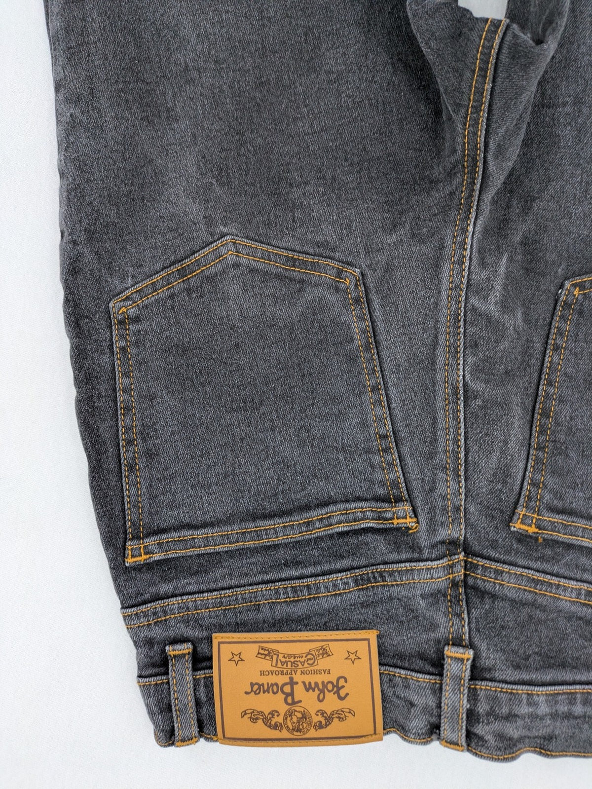 john baner grey high waist mom jeans classic 5-pocket design with contrast stitching