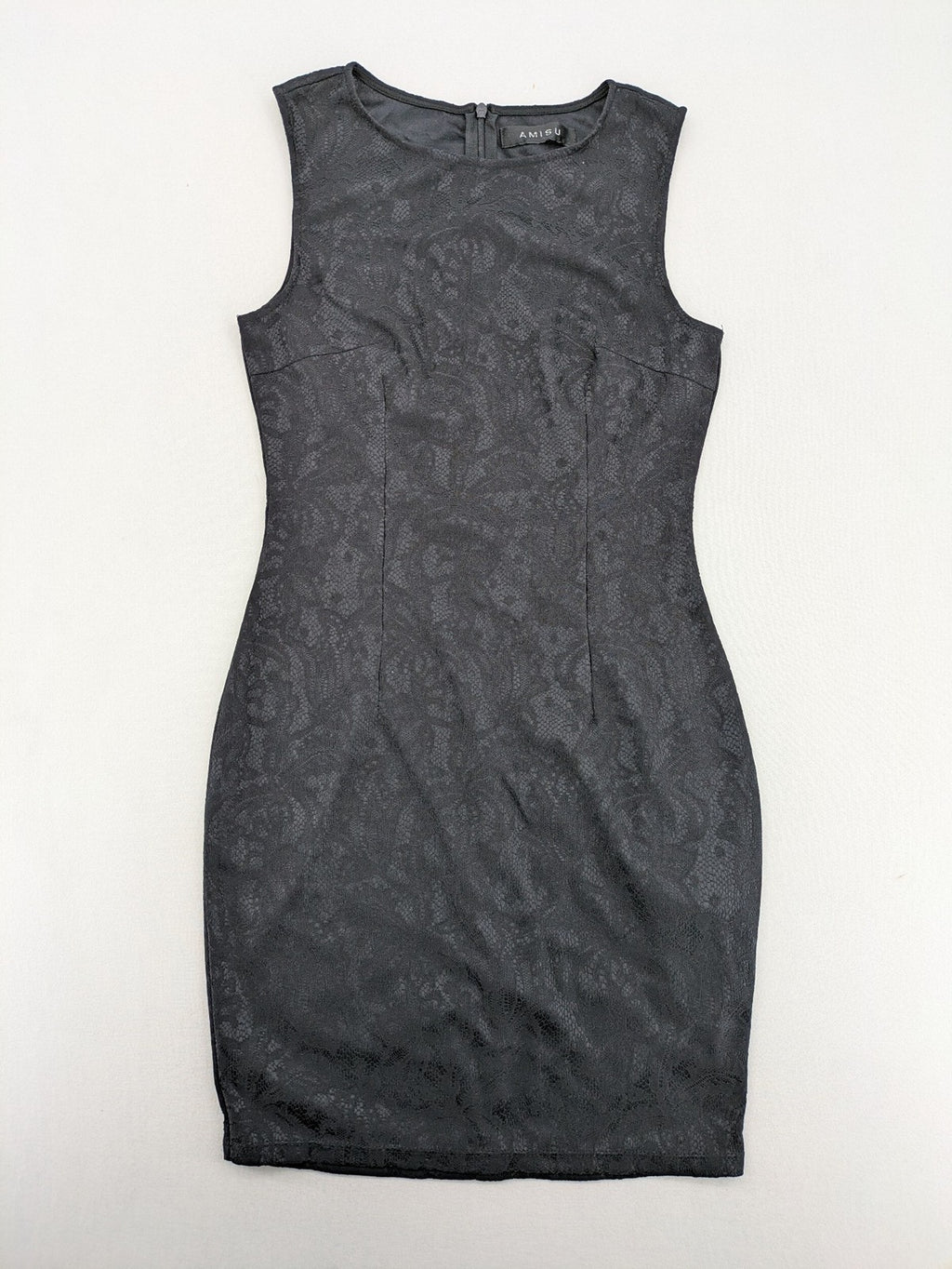 Amisu grey bodycon dress with jacquard pattern and sleeveless design.