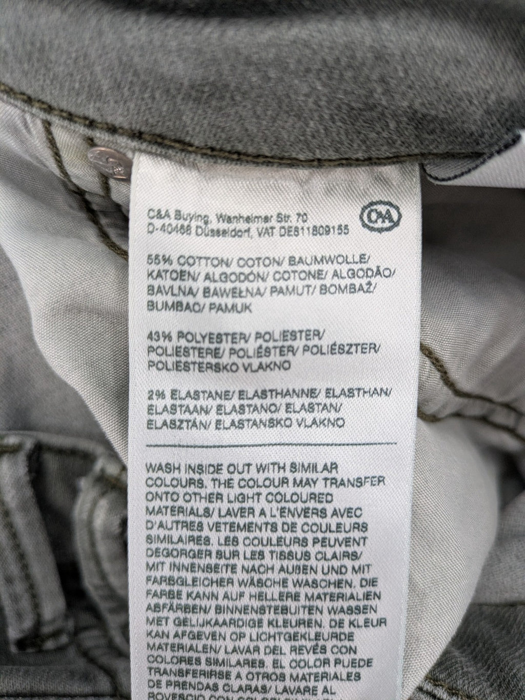 C&A grey skinny jeans with classic 5-pocket design and stretch cotton blend.