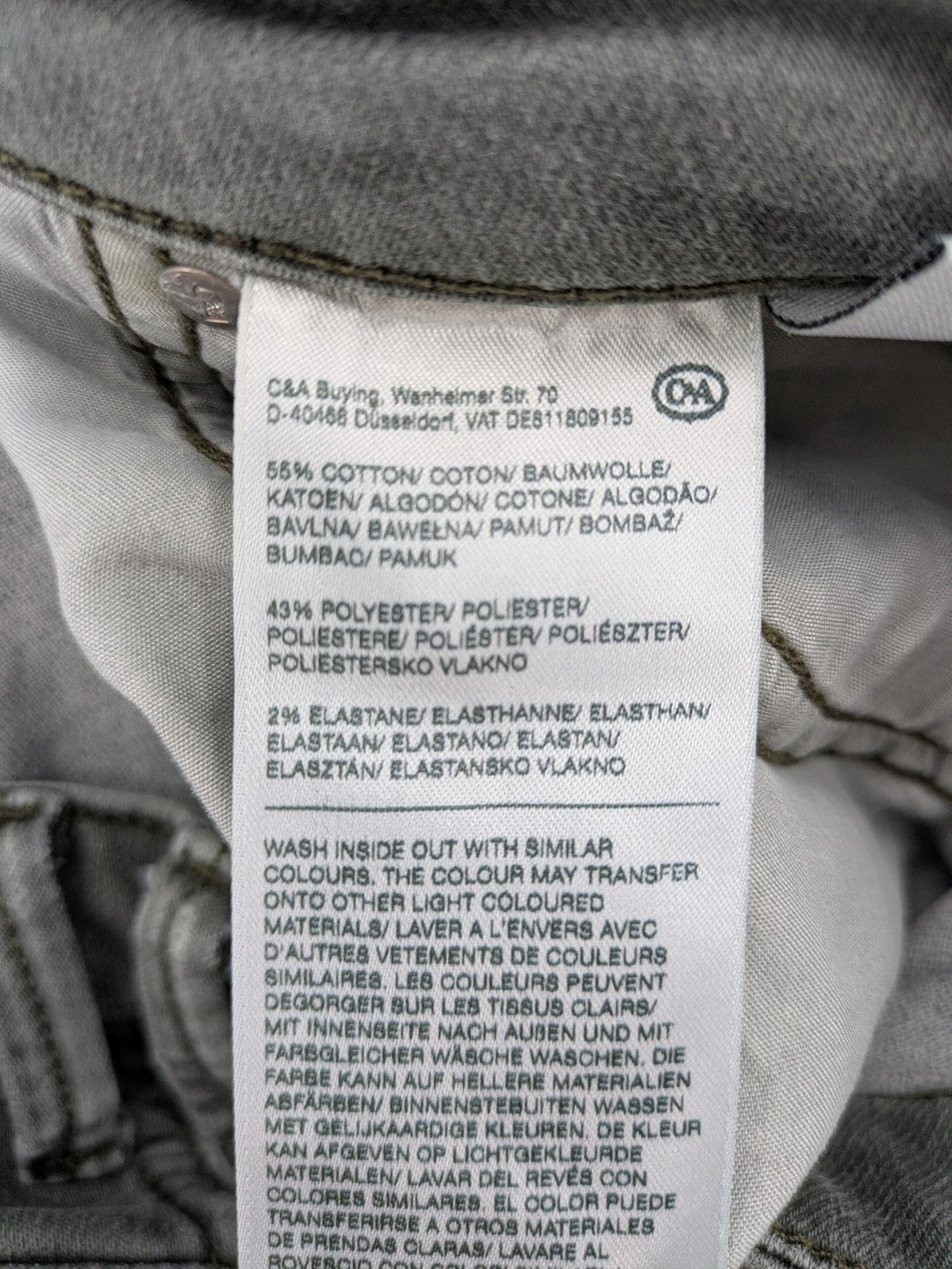C&A grey skinny jeans with classic 5-pocket design and stretch cotton blend.