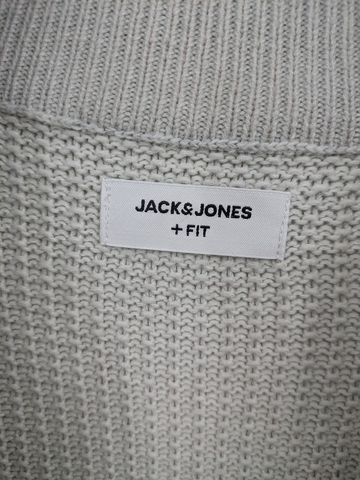 Jack & Jones grey turtle neck jumper with half zip and textured knit design.