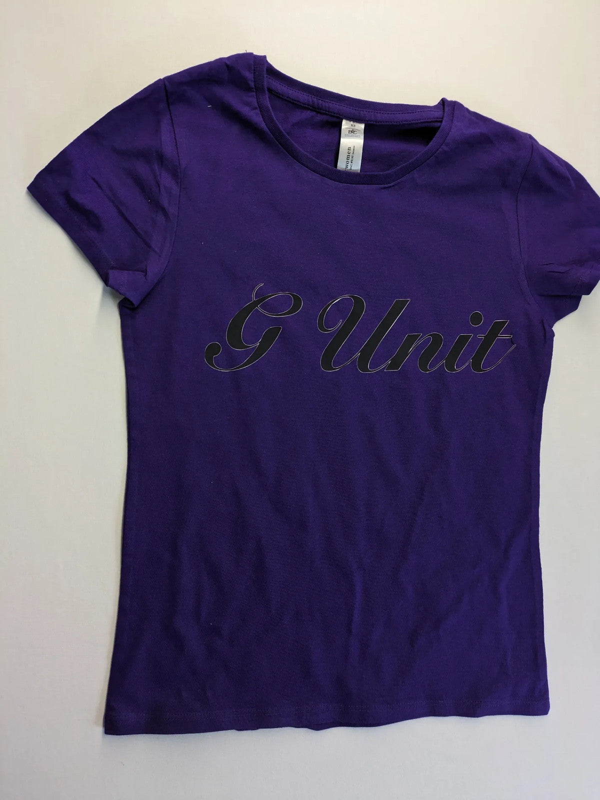 G-Unit gold and purple graphic T-shirt with raised black logo print.
