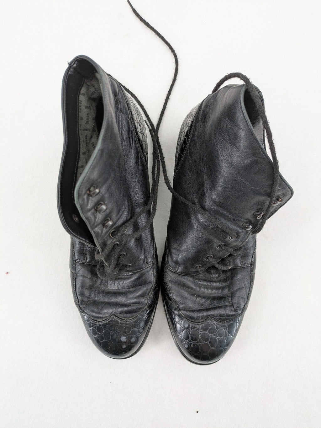Baumwolle black ankle boots genuine leather crocodile pattern lace-up design