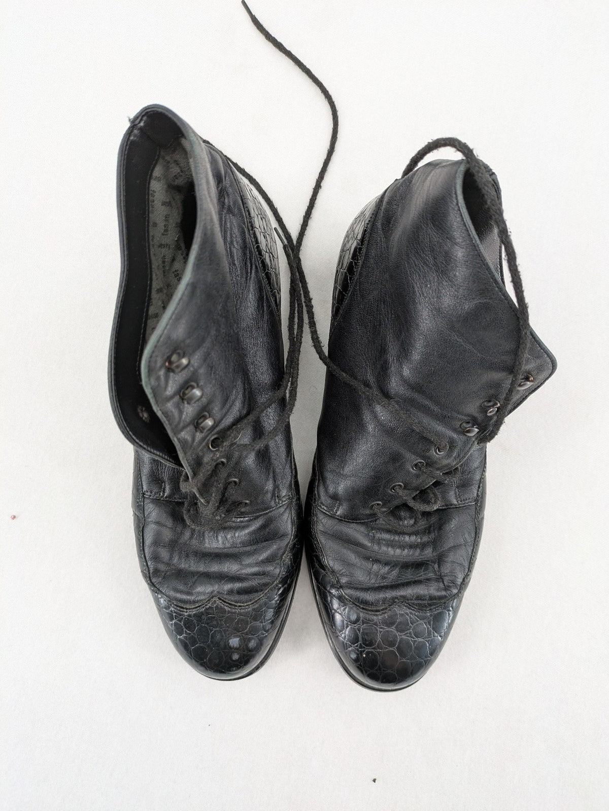 Baumwolle black ankle boots genuine leather crocodile pattern lace-up design