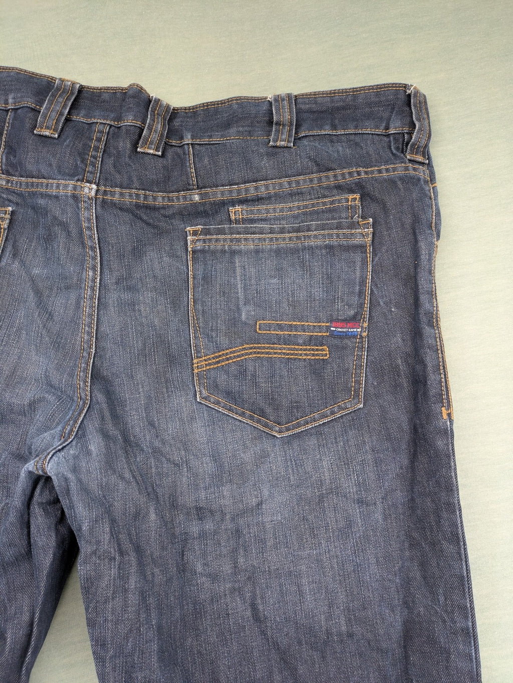 Back Of Beyond blue straight jeans 5-pocket design with classic denim wash.