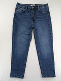 Reserved blue straight jeans high waist with classic fit and stretch cotton material.