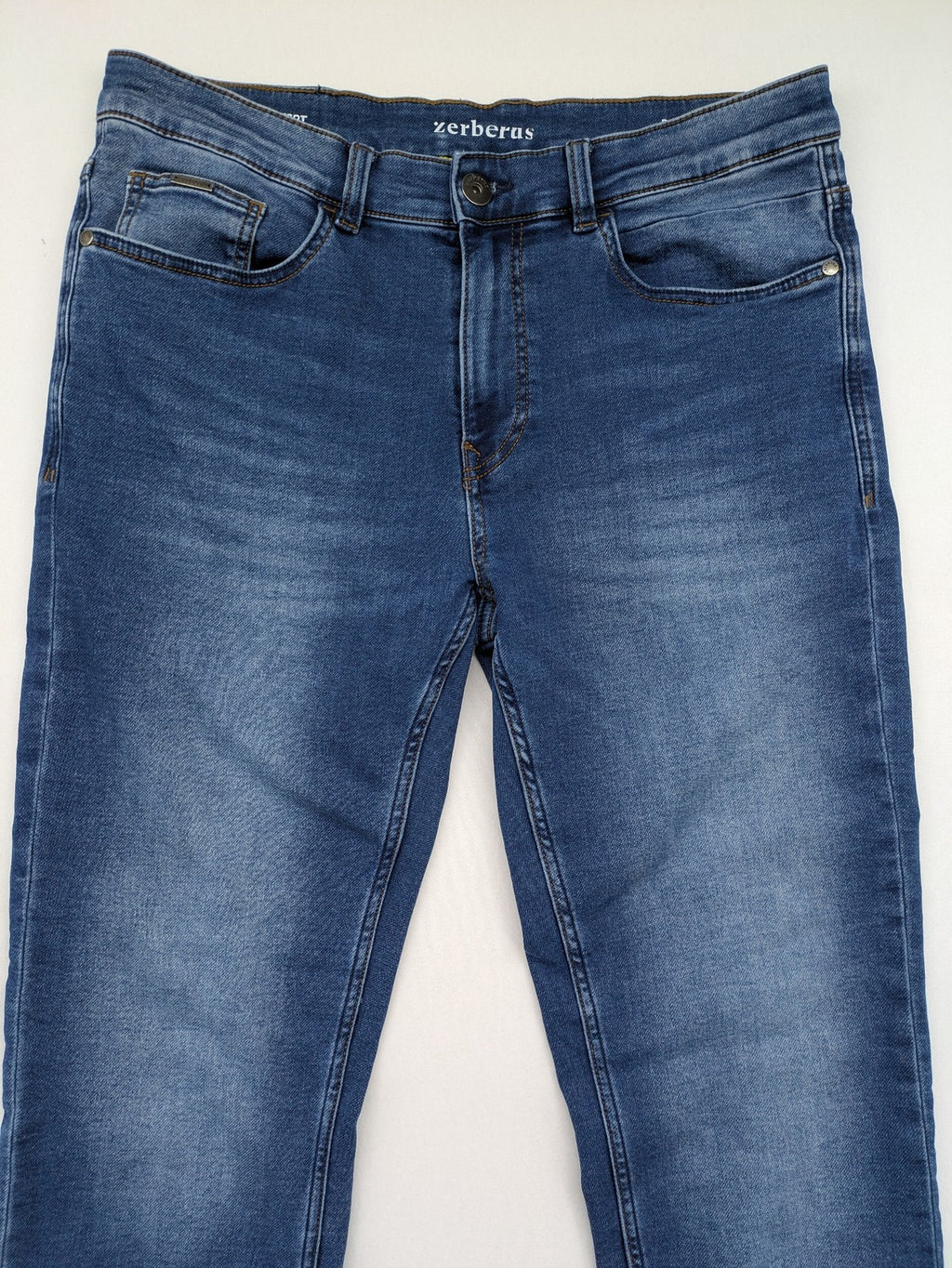 Zerberus blue straight jeans classic five-pocket design premium denim stretch material