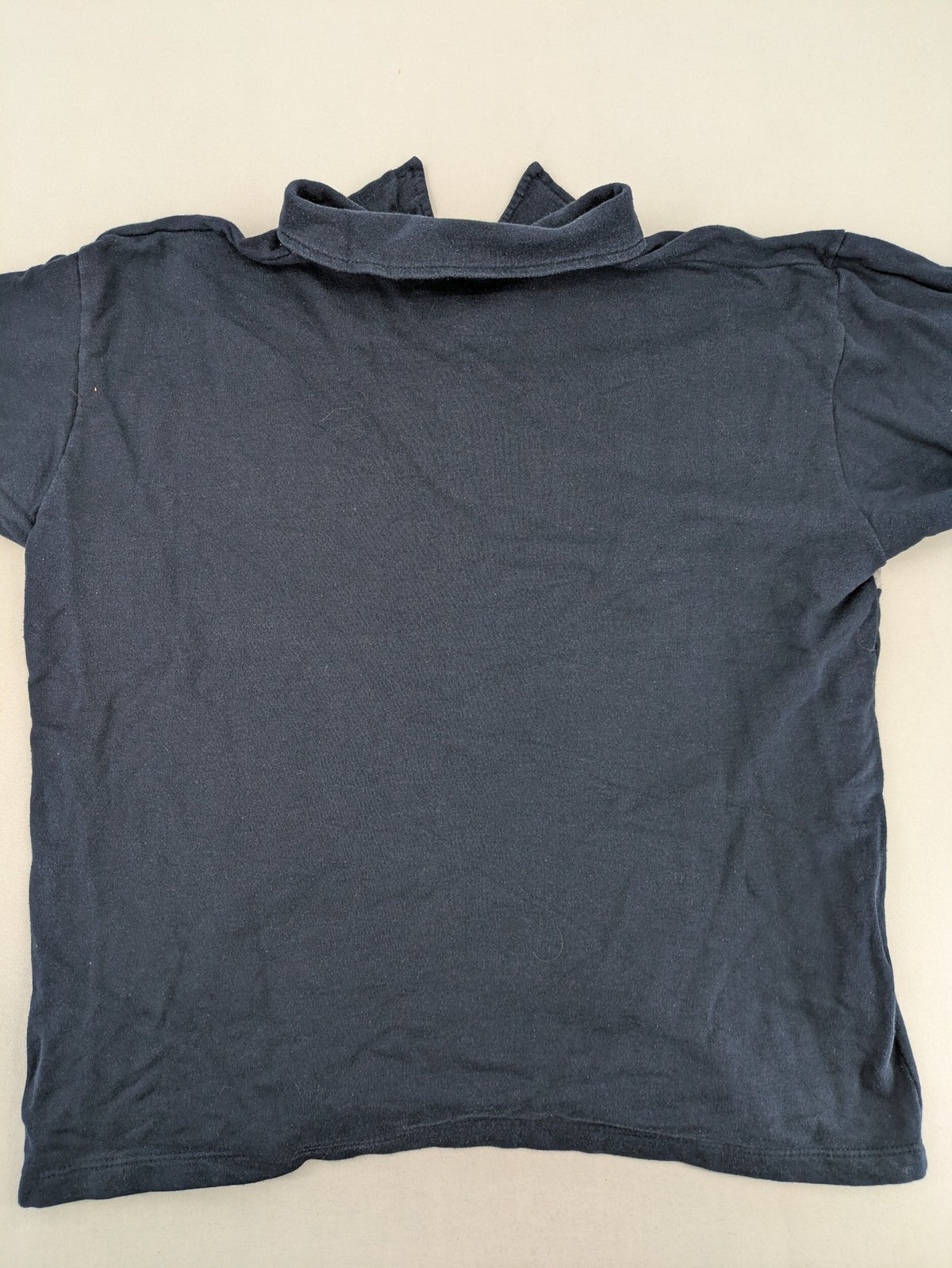H.I.S navy turtle neck jumper with grey horizontal stripes and classic polo collar.