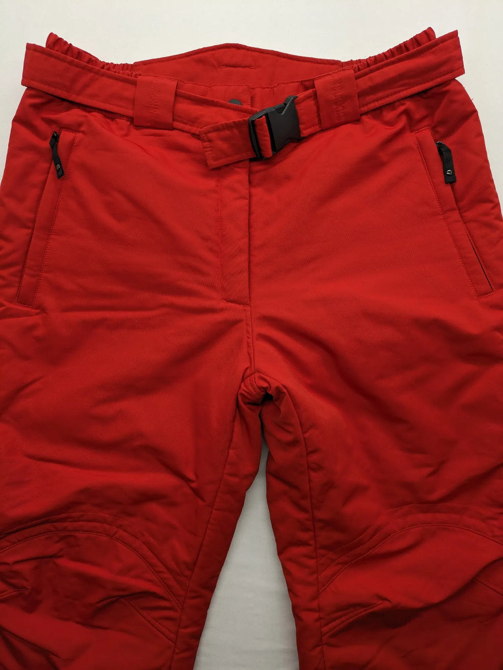 Rodeo red ski pants padded design adjustable belt multiple zip pockets