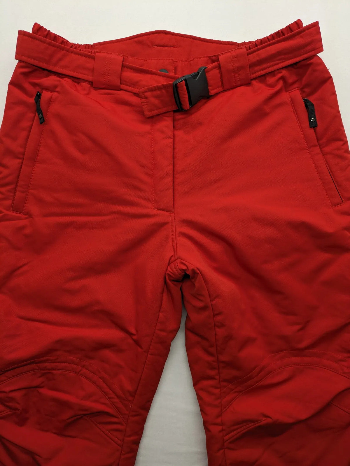 Rodeo red ski pants padded design adjustable belt multiple zip pockets