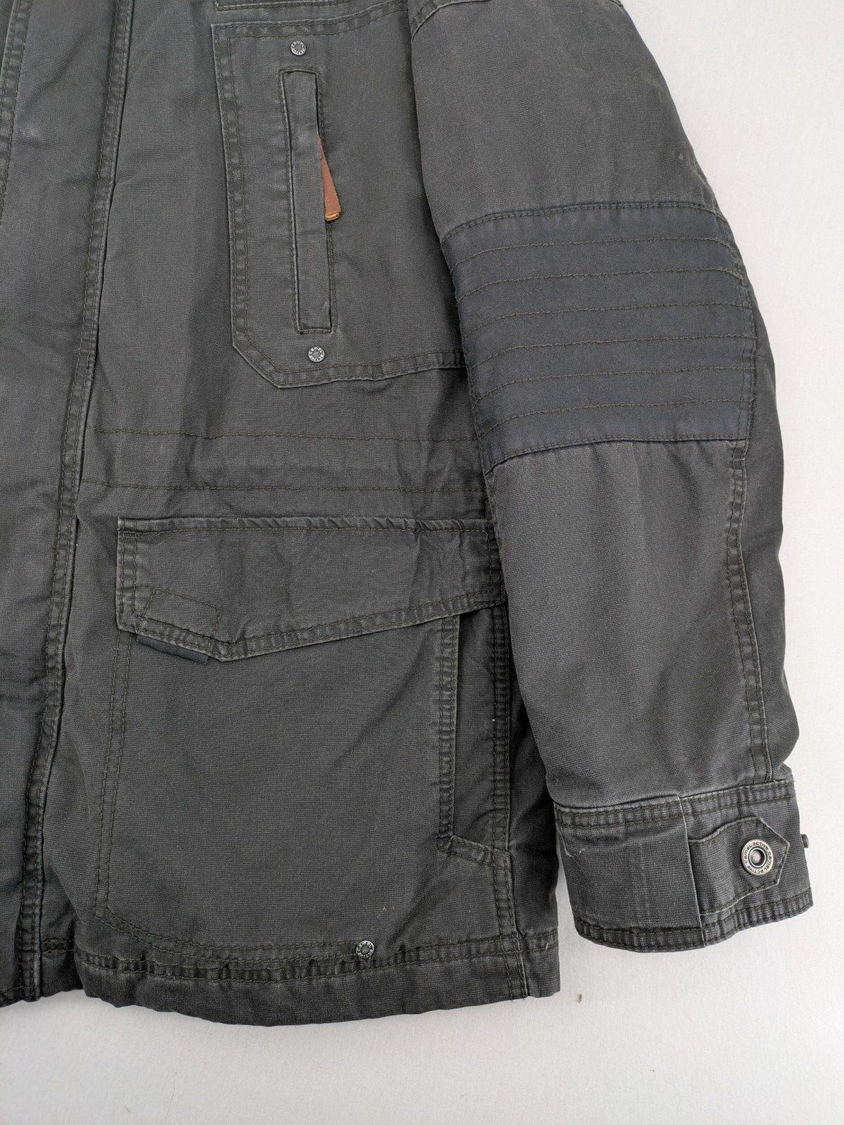 camel active grey field jacket cotton quilted with multiple pockets and stand-up collar