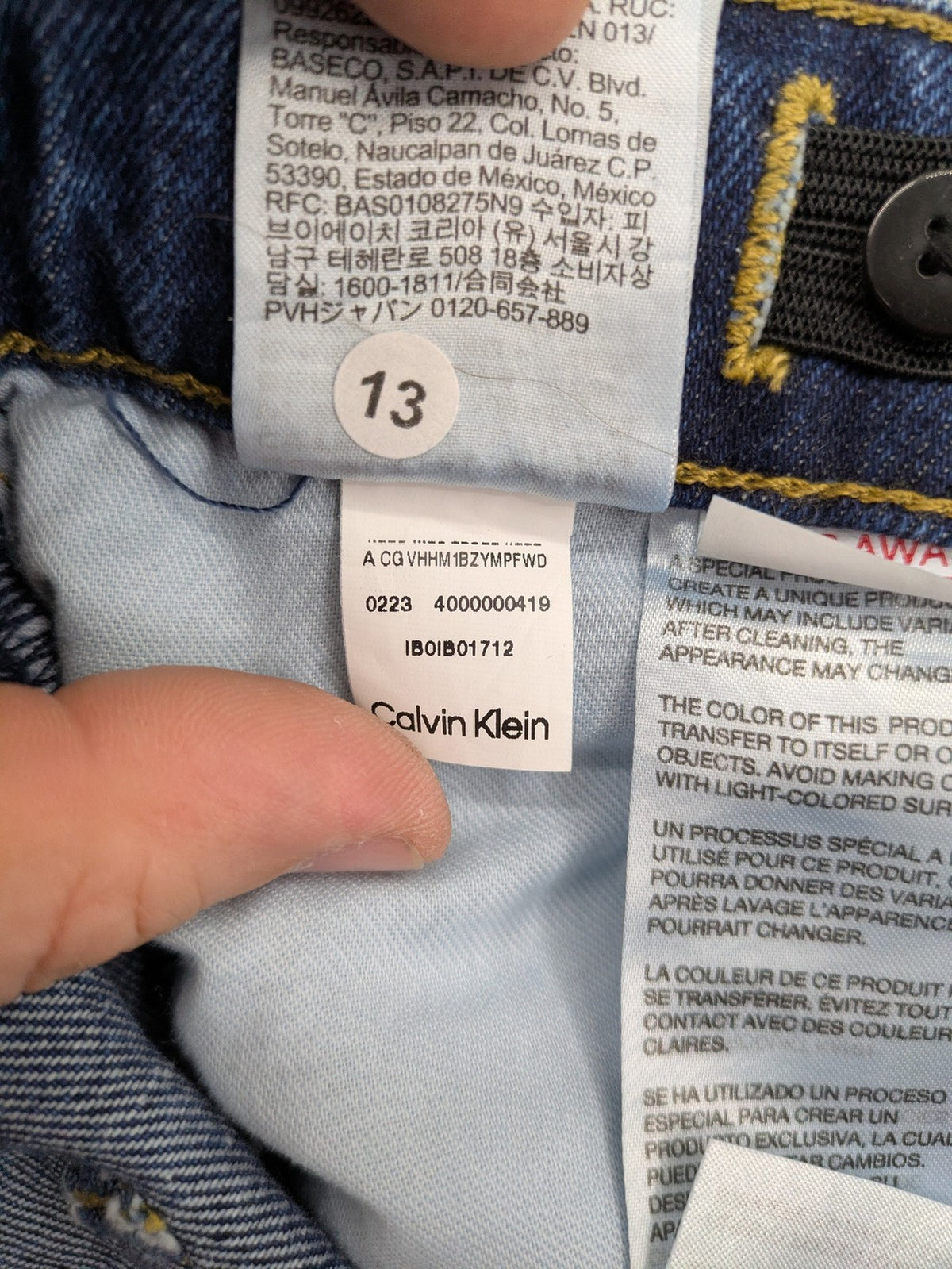 Calvin Klein Jeans blue straight jeans classic five-pocket design adjustable waistband 100% cotton