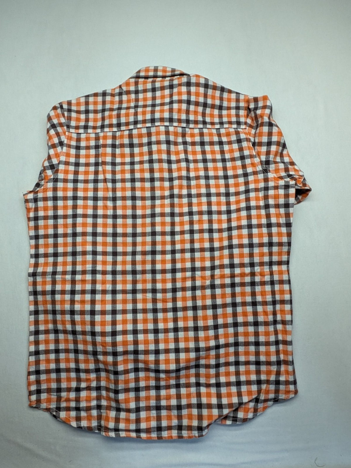 Country Life orange checkered shirt, 100% cotton, single chest pocket, button-down style.
