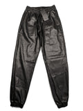 Jophy&Co black jogger pants faux leather look elastic waistband and side pockets