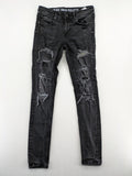 Black Squad skinny fit jeans black distressed ripped design with subtle paint splatter.