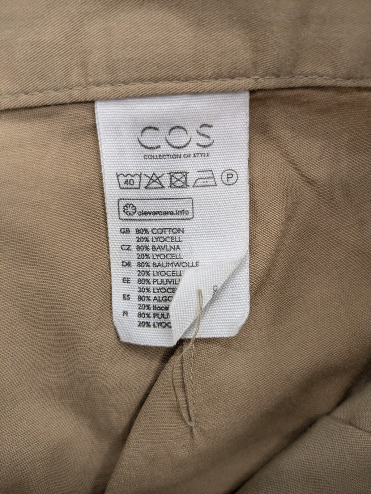 COS beige chino pants flat front straight cut cotton-lyocell blend