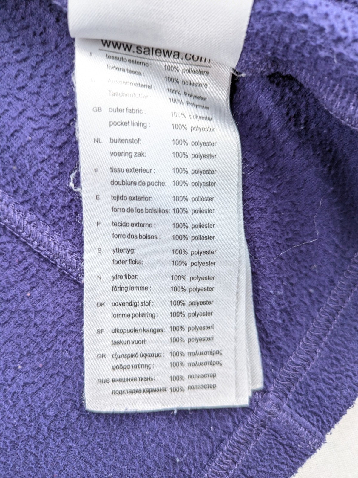 SALEWA purple fleece jacket full zip with hood, soft Polarlite material, classic design.
